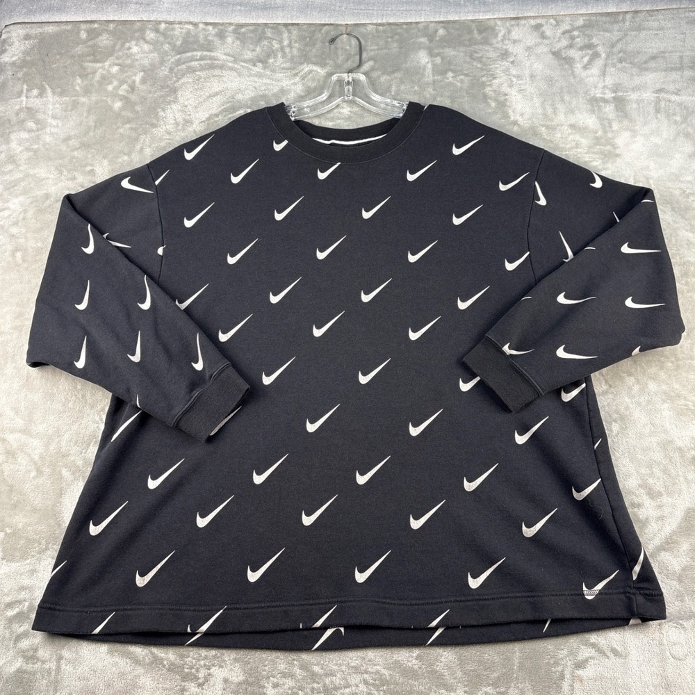 Nike Sweatshirt Womens 3X All Over Print Swoosh Black White EUC